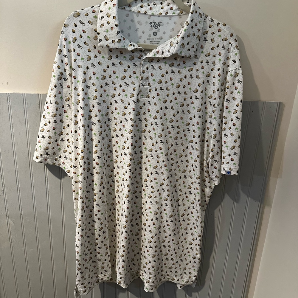 Men's 1764 White "Vacay" Patterned Polo Shirt